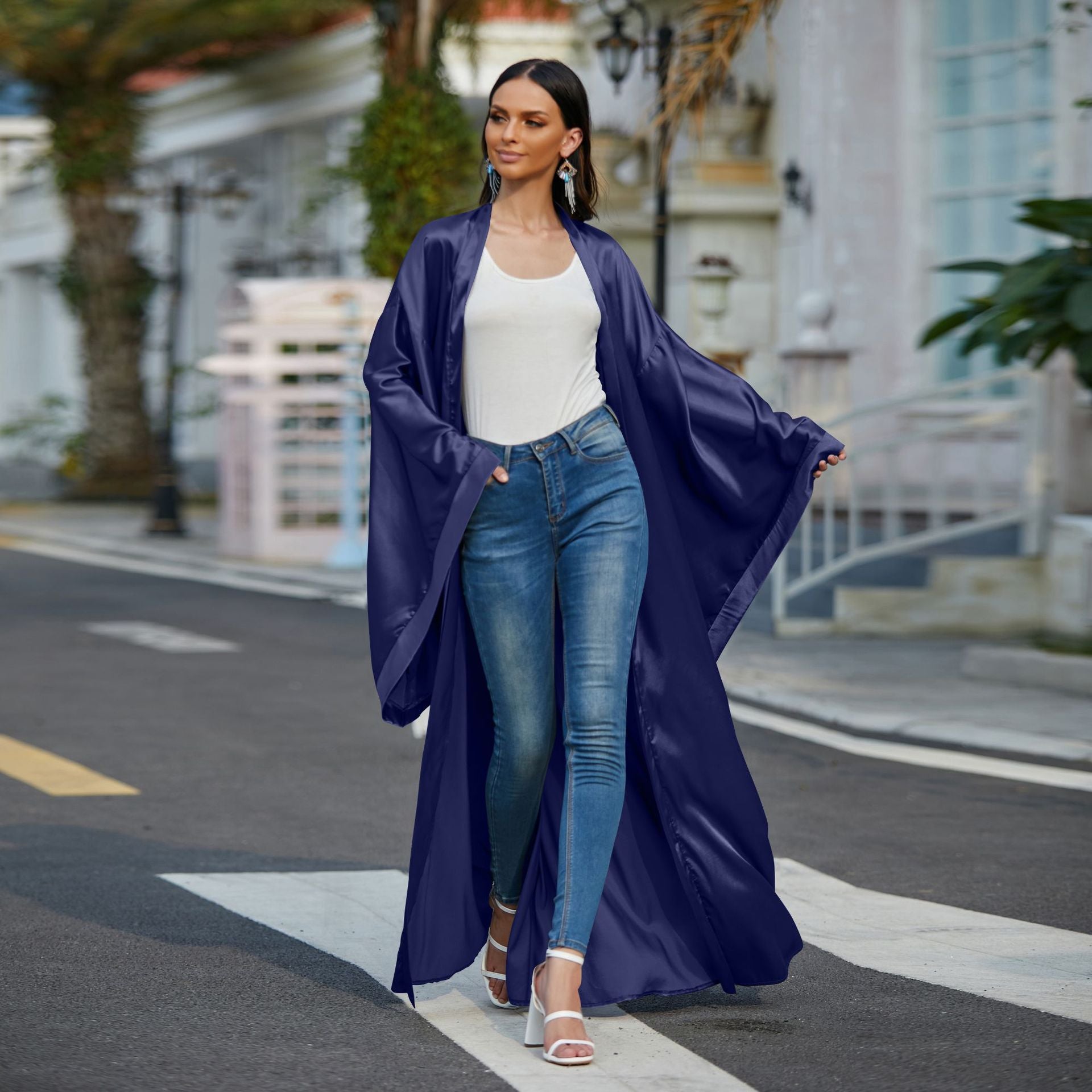 Women's Casual Wide Sleeve Plus Size Cardigan Robe