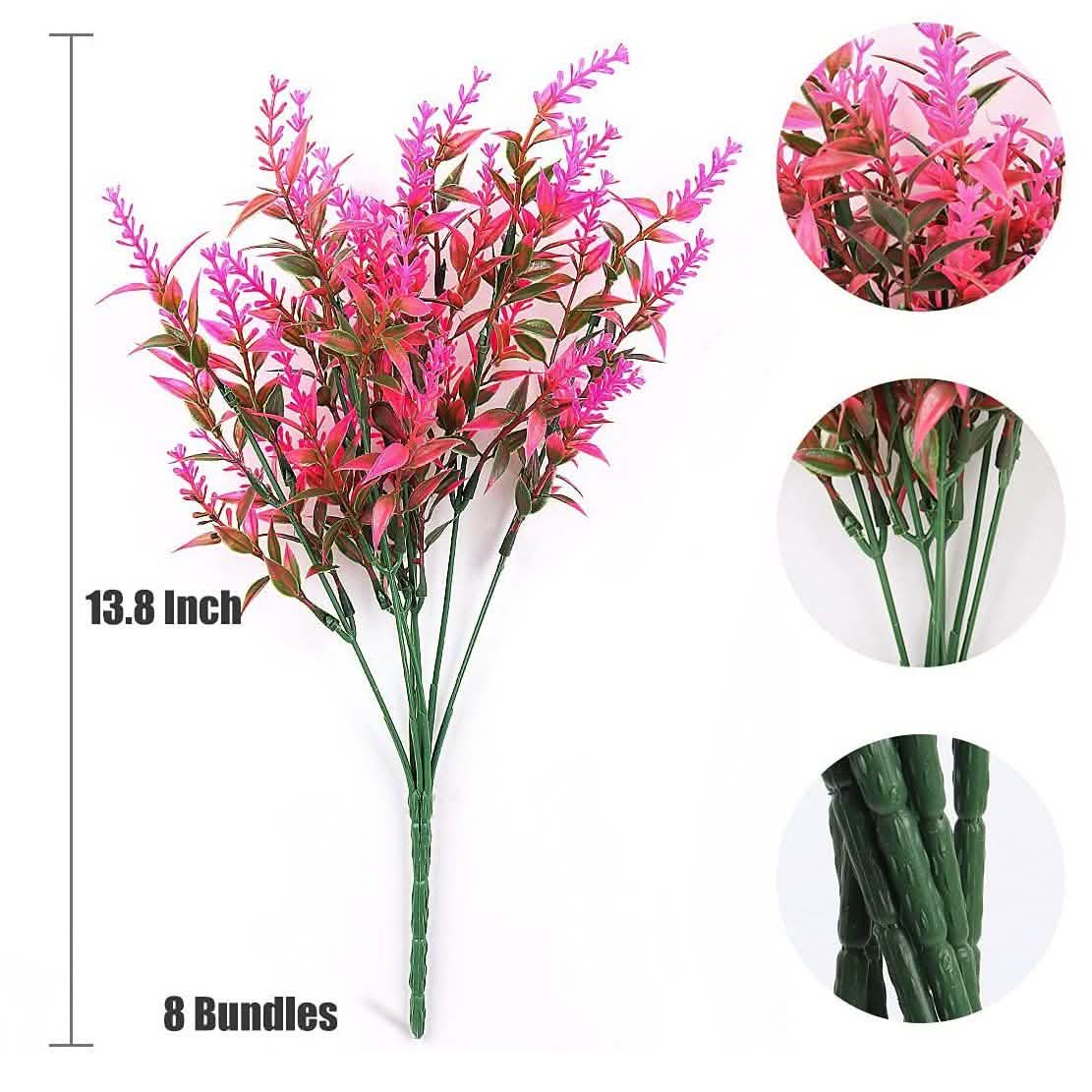 8 Bundles Artificial Lavender Plastic Flower Decorations