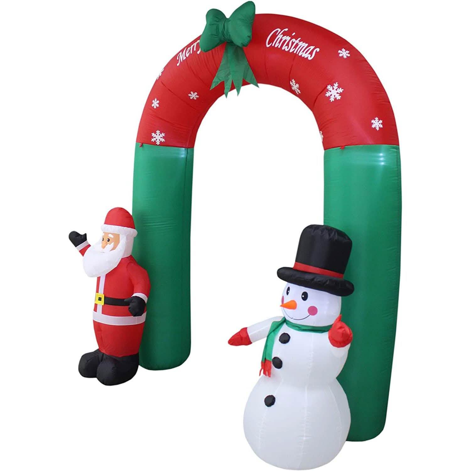 8 Foot Tall Lighted Christmas Inflatable Santa Claus and Snowman Archway