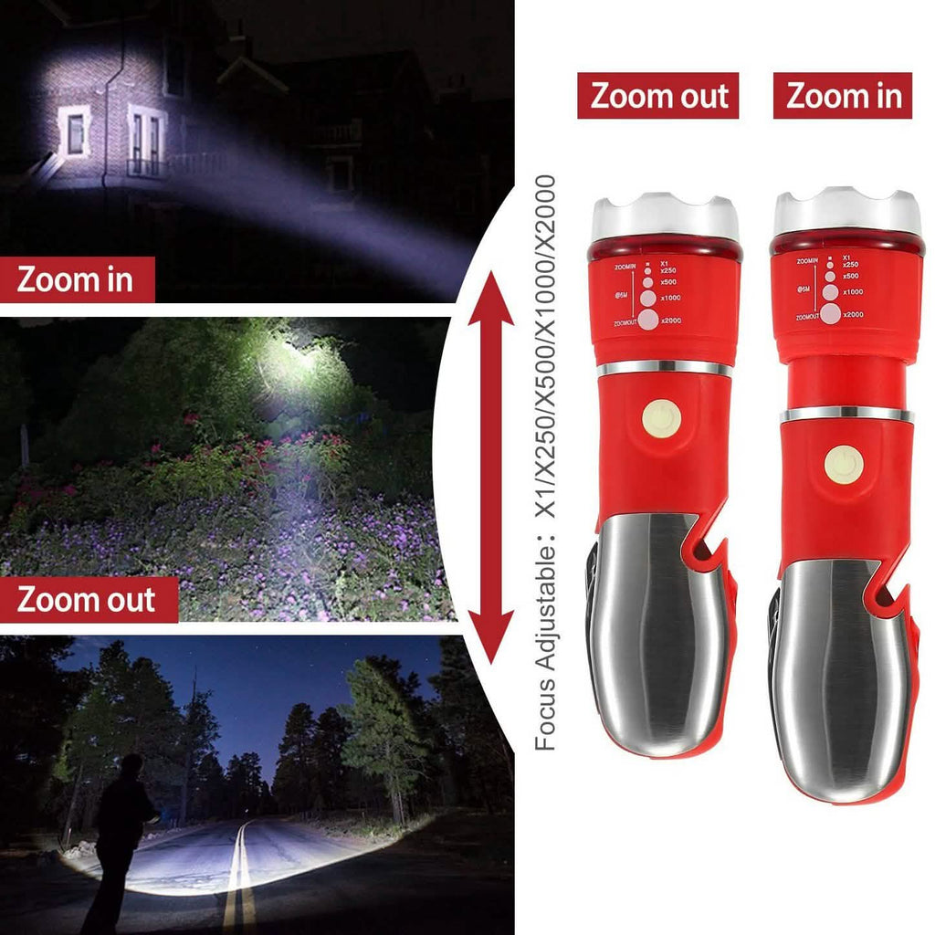 8-in-1 Multi-Tool Hammer Zoomable Emergency Flashlight