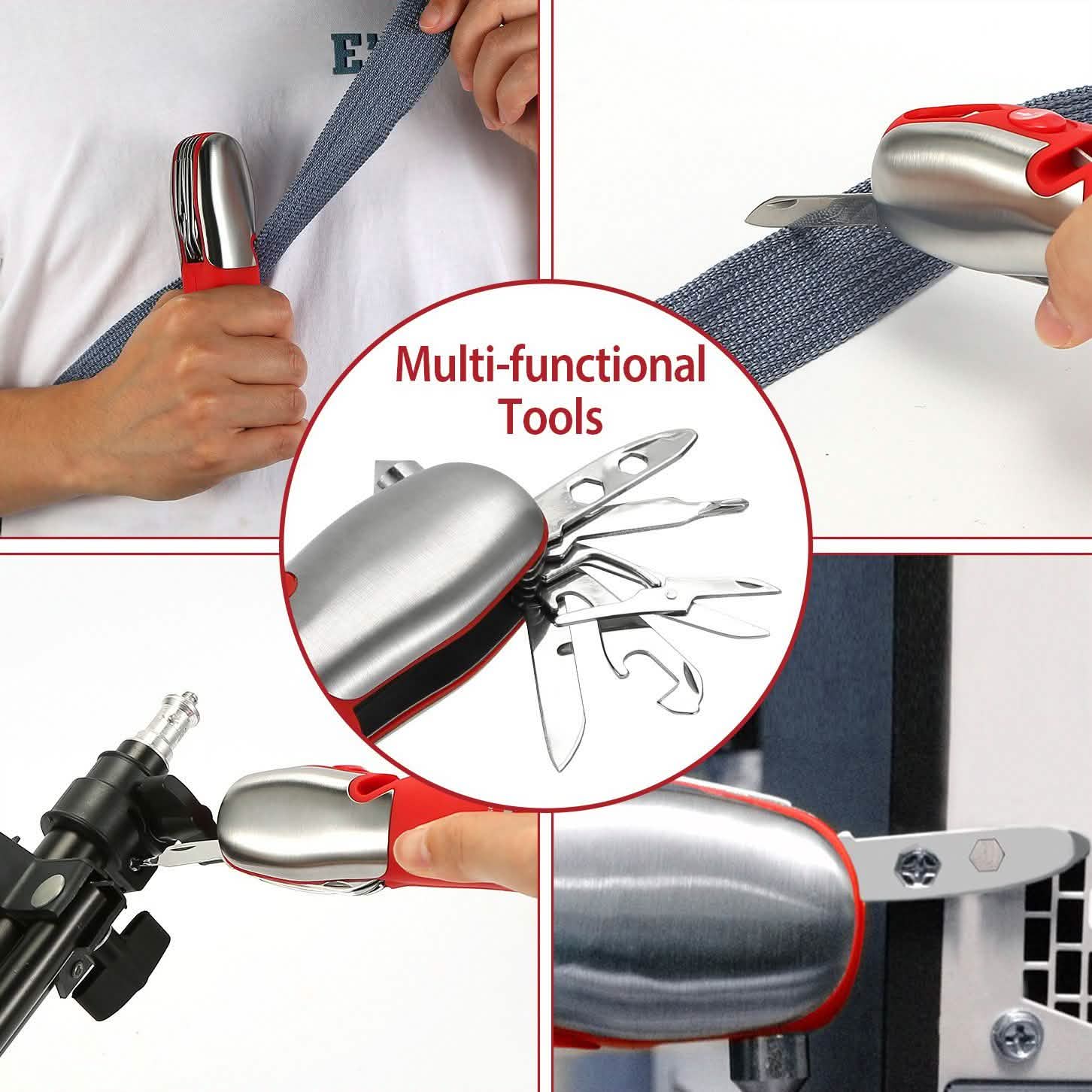 8-in-1 Multi-Tool Hammer Zoomable Emergency Flashlight