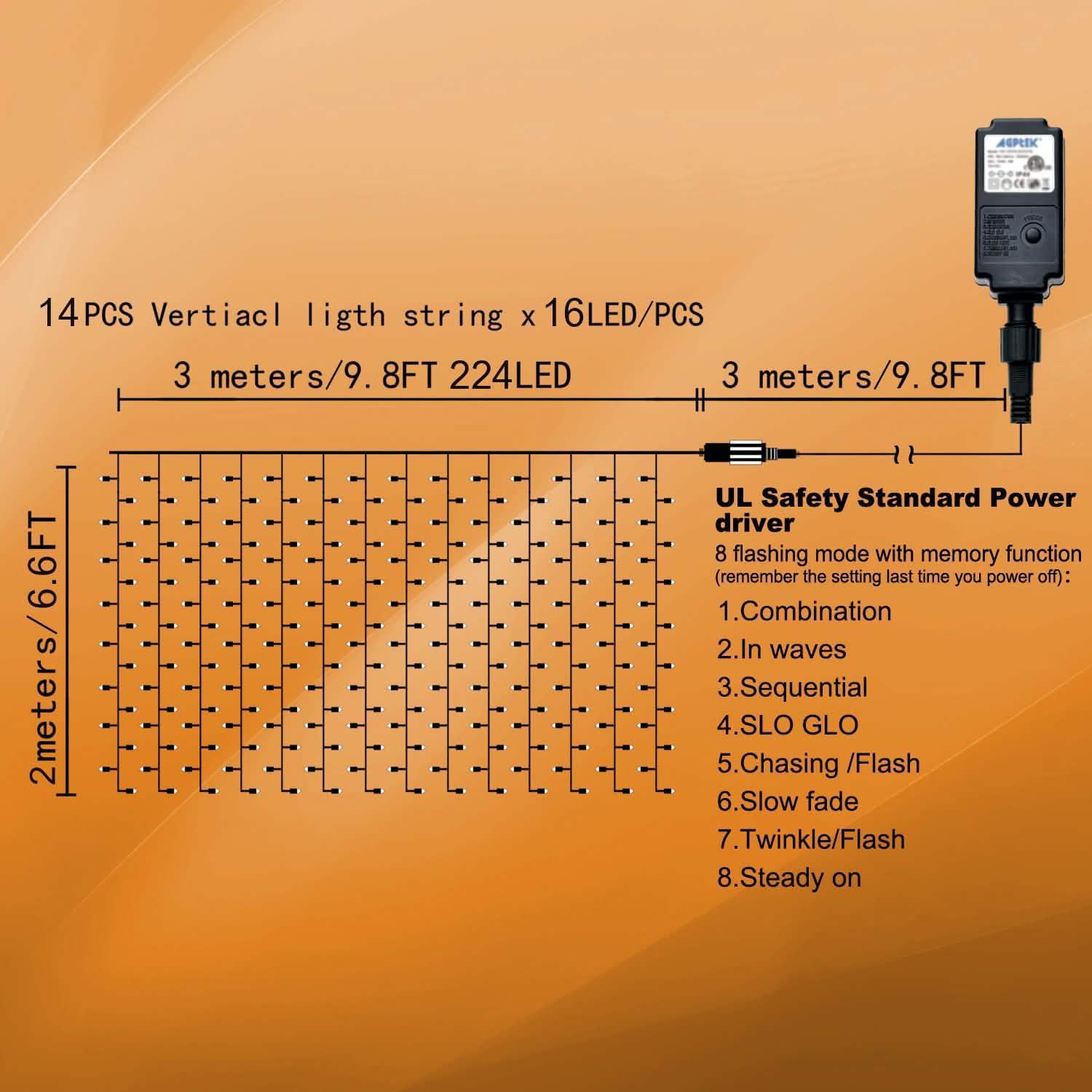 8 Modes Flashing Curtain Lights