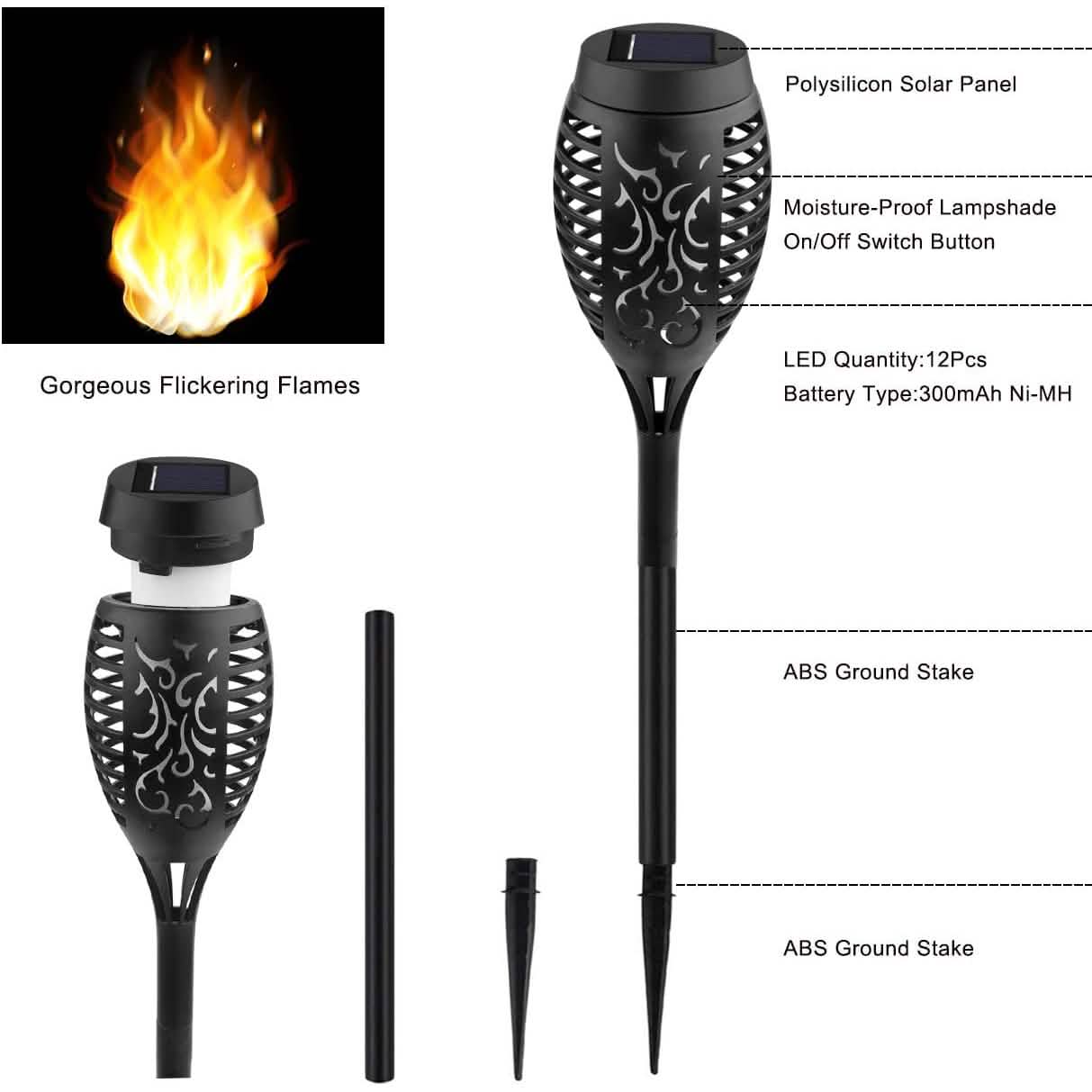 8-Pack: Solar Torch Light with Flickering Flame