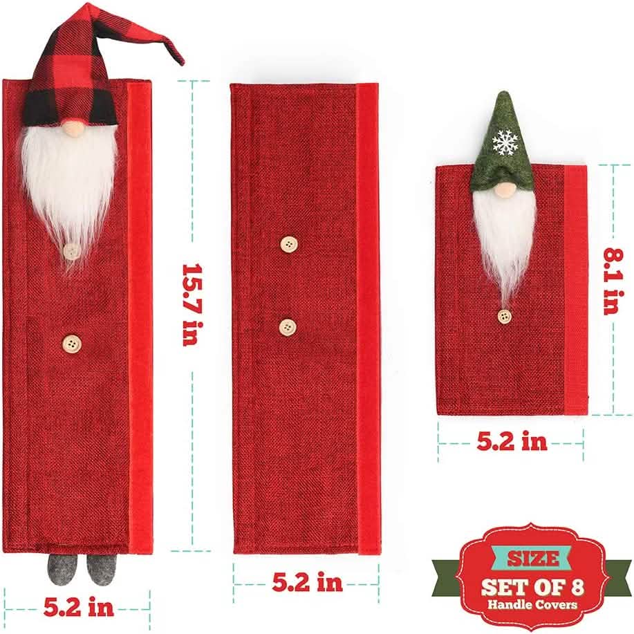 8-Piece: Gnome Christmas Refrigerator Handle Covers Set