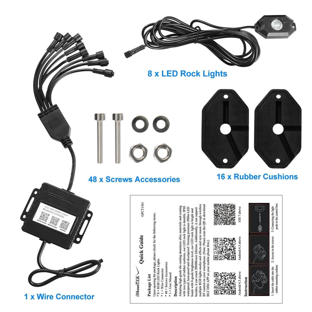 8-Pieces: Auto RGB LED Rock Light Kit