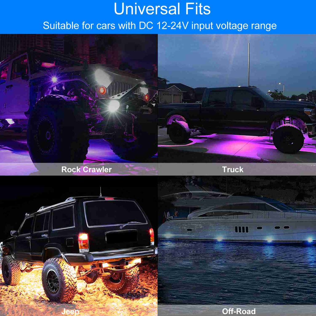 8-Pieces: Auto RGB LED Rock Light Kit