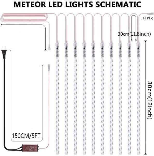 8-Pieces: Waterproof LED Meteor Shower Rain Lights
