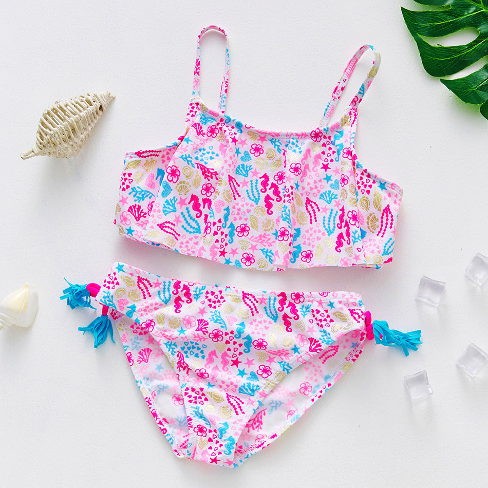 Gold-foil Nylon Two-piece Swimwear For Older Children