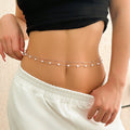 Double layered waist chain, geometric sequins, waist chain, beach party, imitation pearl body chain, fashionable