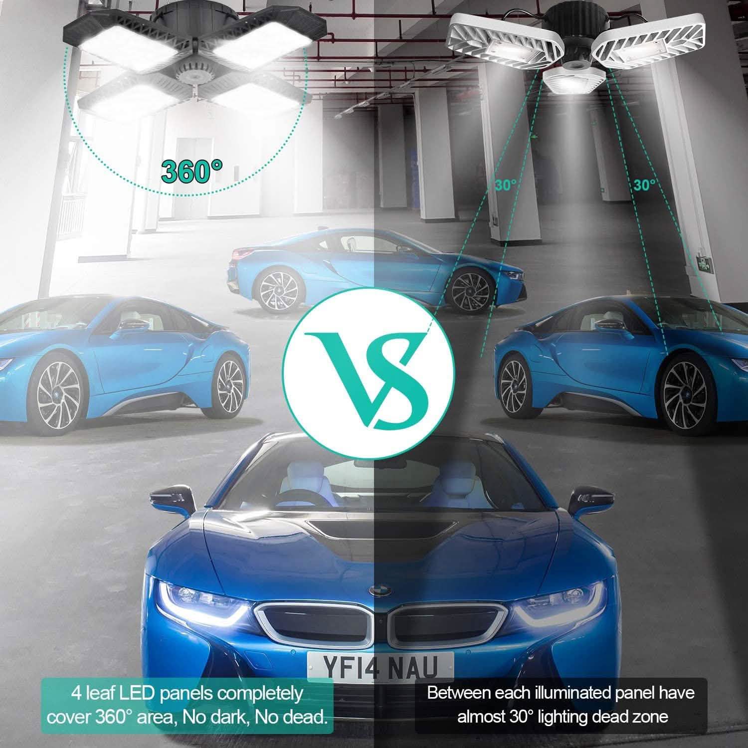 80W Deformable LED Garage Ceiling Lights with 4 Adjustable Panels