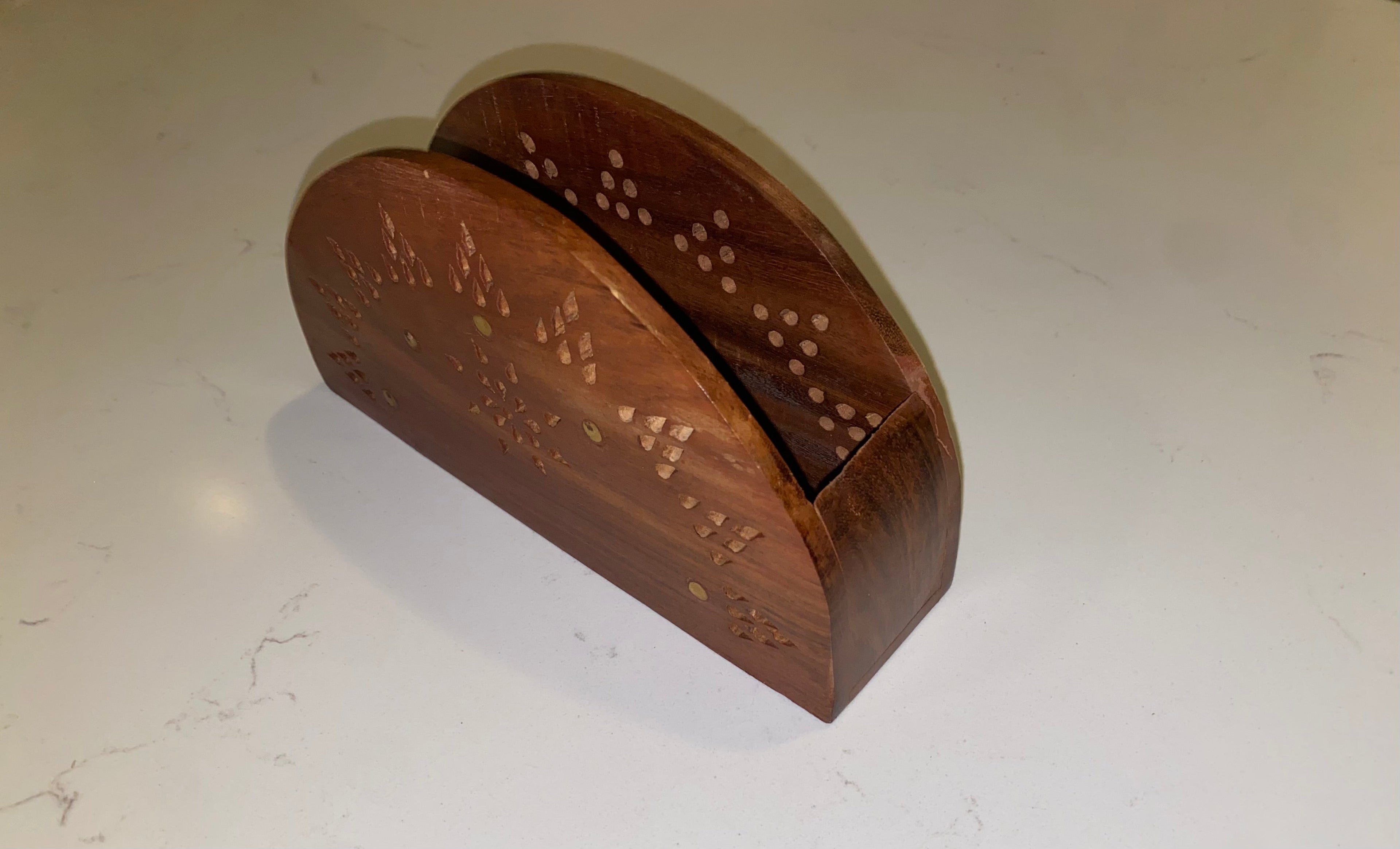 Vintage Wooden Paper Tissue Box Napkin & Tissue Holder Box Brass Inlay