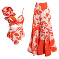 Single shoulder lotus leaf edge one-piece swimsuit with hollowed out waist for slimming effect