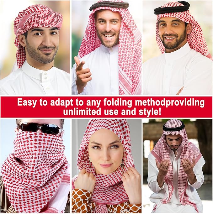 Arab Shemagh Turban, Keffiyeh Arab Head Scarf, Palestine Scarf Muslim Head Scarf Desert Tactical Scarf Neck Head Wrap Keffiyeh Dubai Headwear for Men Women