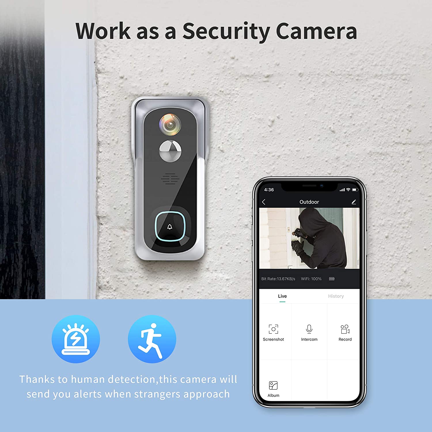 Silarius SIL-DOORBELL2MPBSDB 2MP, WiFi Battery Powered Smart Doorbell Camera + Chime (Outdoor IP65), Cloudedge app , includes 32GB MicroSD card