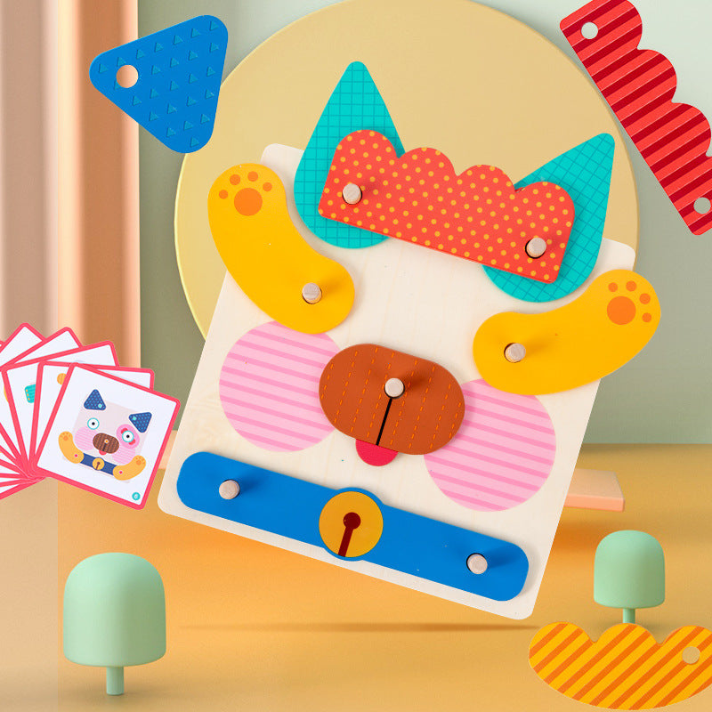 Wooden Creative Animal Puzzle Building Blocks Fun Face Changing 3D Puzzle Fun Kindergarten Puzzle Toy