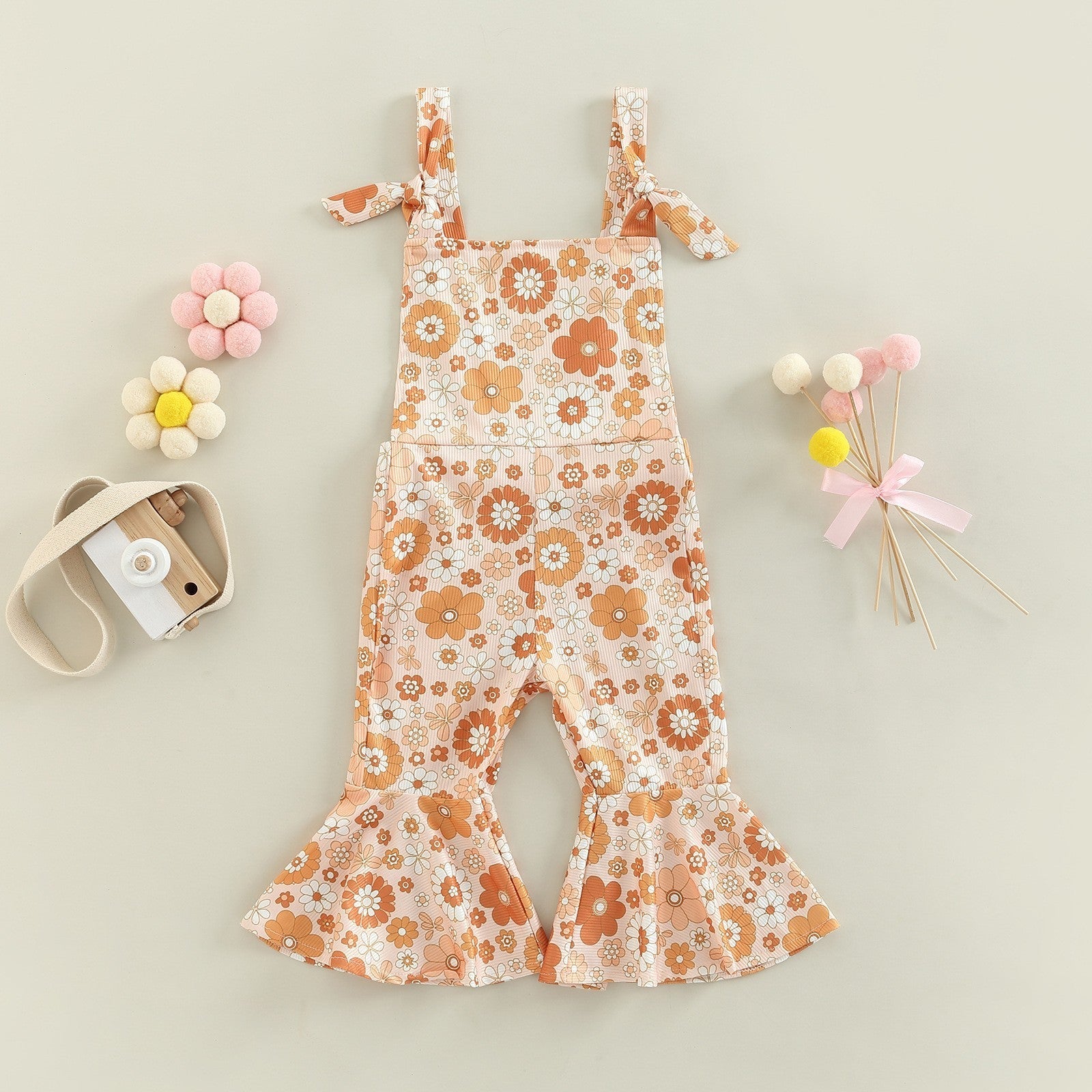 Girls' Floral Print Bell-bottom Pants Jumpsuit