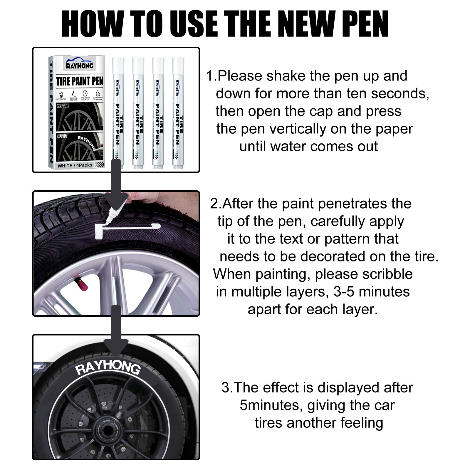 Tire Paint Pen, Car Tire Letter Pen Decorative Modification Supplies Graffiti Tracing Birthmark Pen