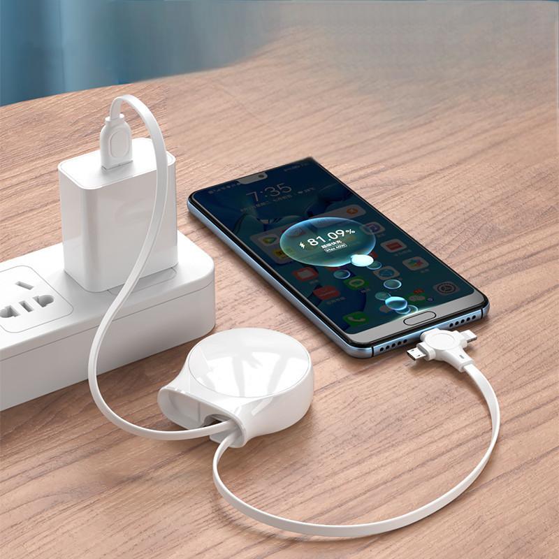 Mobile phone three in one data cable, retractable charging cable, one to three