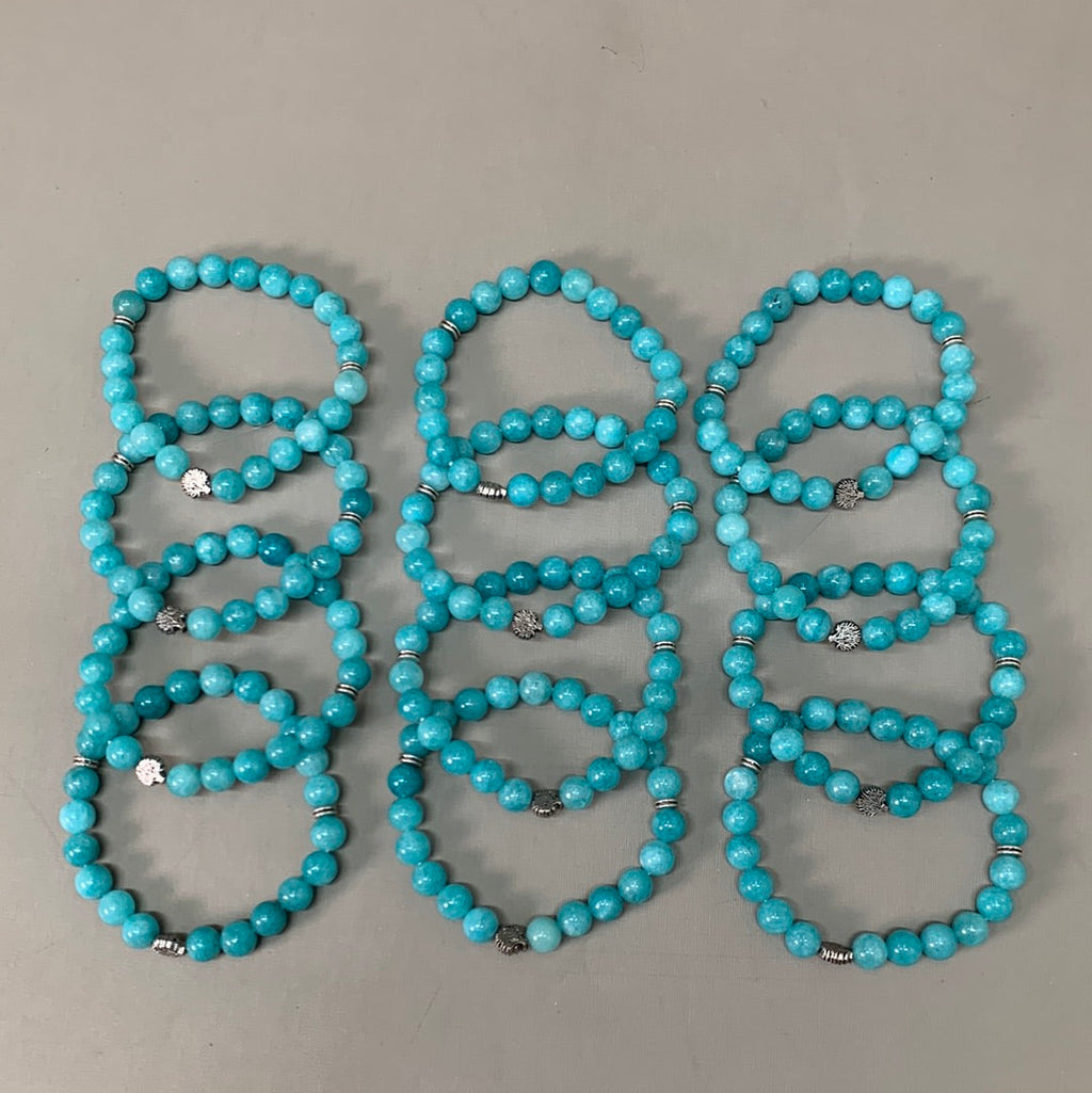 BEST WHOLESALE (12 PACK) Beaded Turquoise Crystal Bracelets 3" Silver Tree New