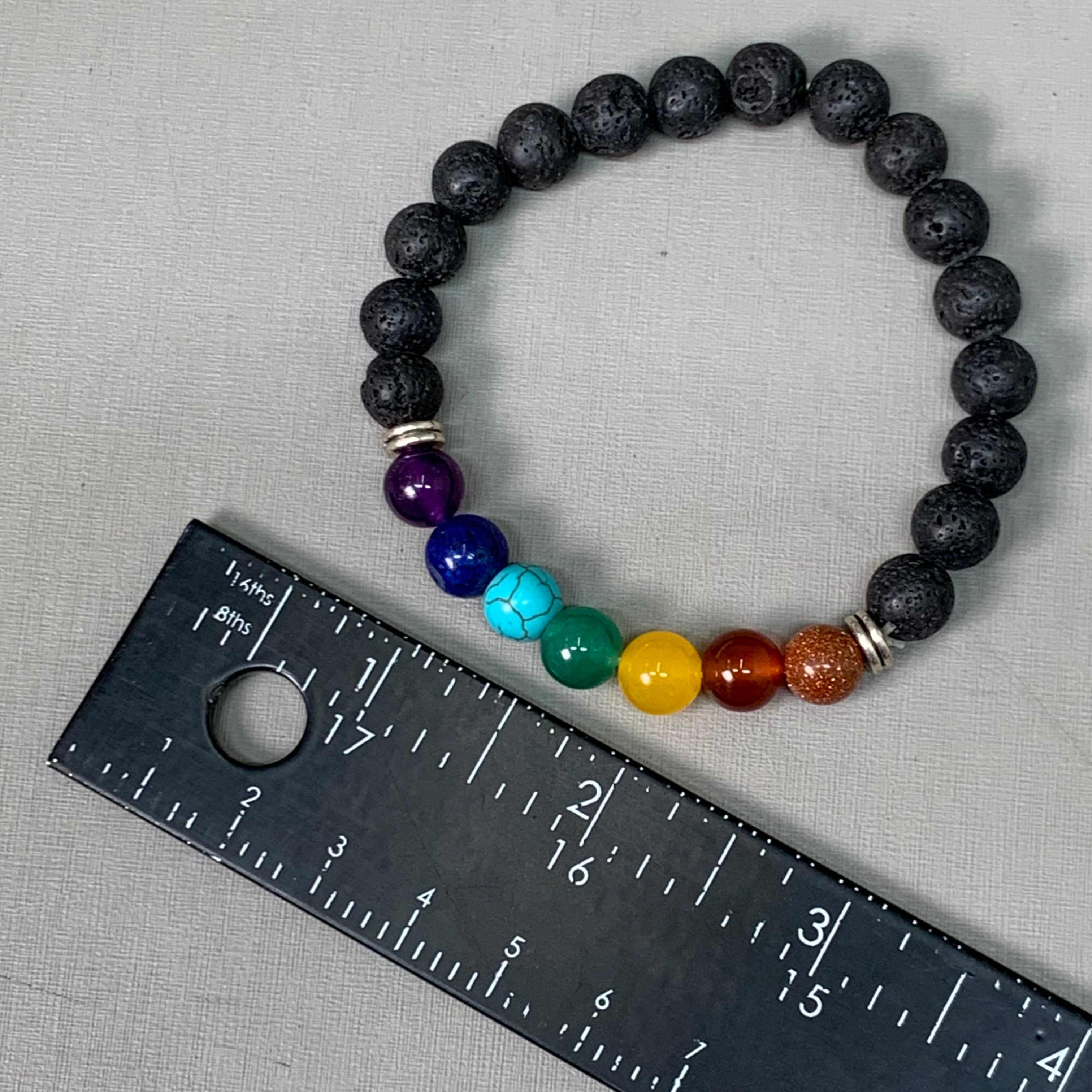 BEST WHOLESALE (12 PACK) Beaded Matte Black-Rainbow Crystal Bracelets 3" New