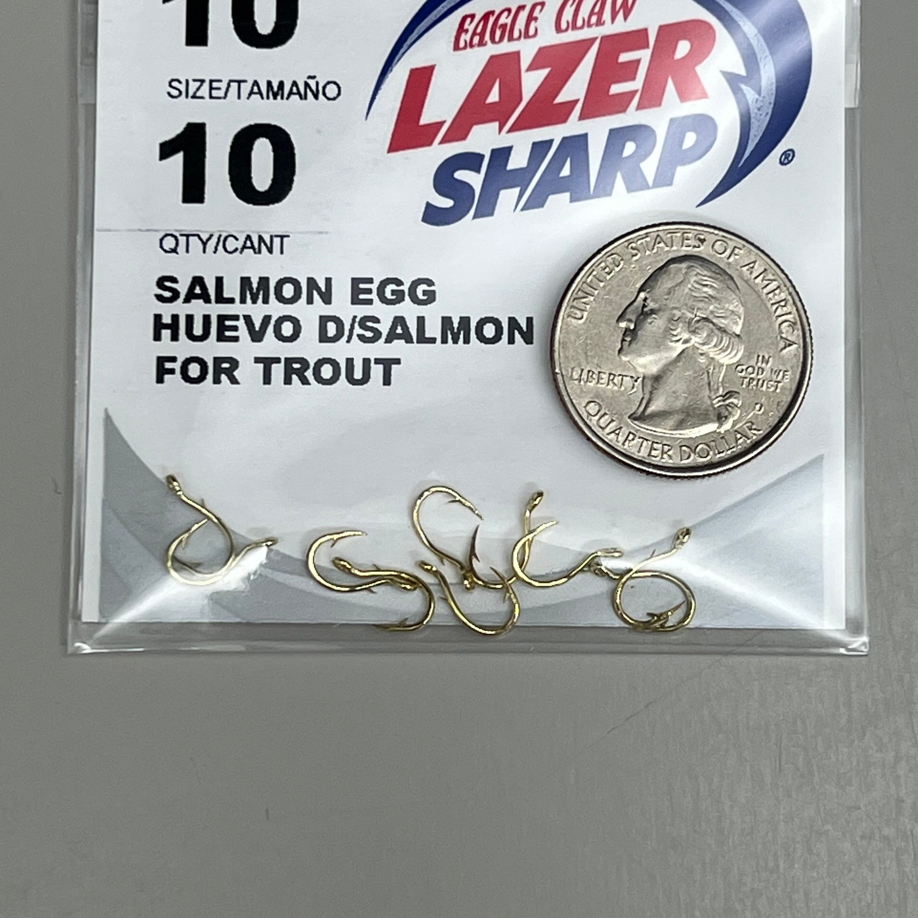 EAGLE CLAW(5 PACK)High Carbon Steel Lazer Sharp SalmonEgg Gold #10 10pc L038G-10
