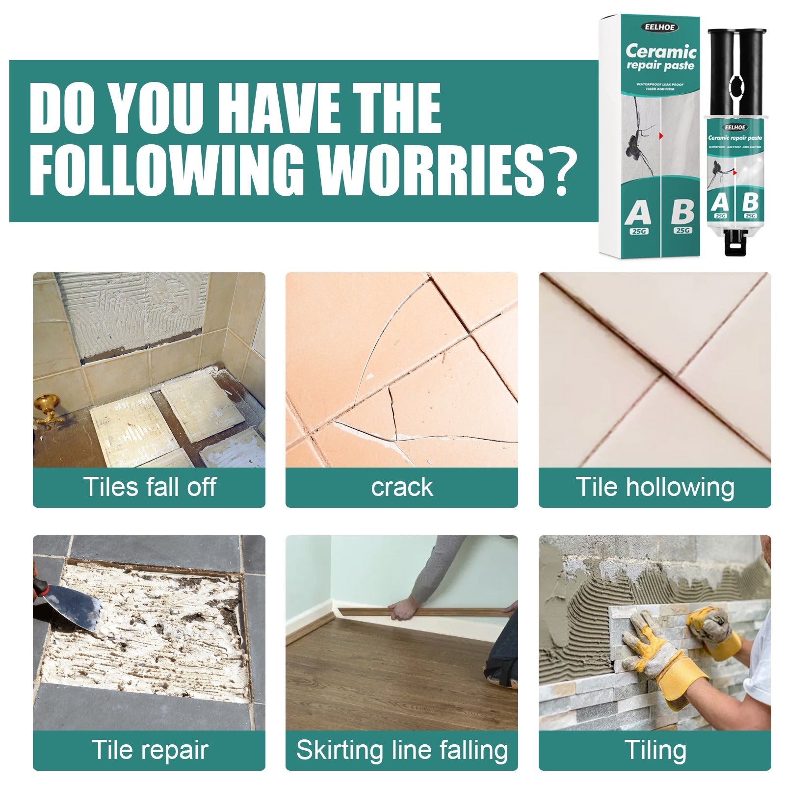 EELHOE Tile Repair Paste Tile Repair AB Glue Set Crack Repair Agent Ceramic Adhesive