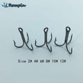 Rompin 20pc/lot 2/4/6/8/10# Fishing Hook High Carbon Steel Treble  Black