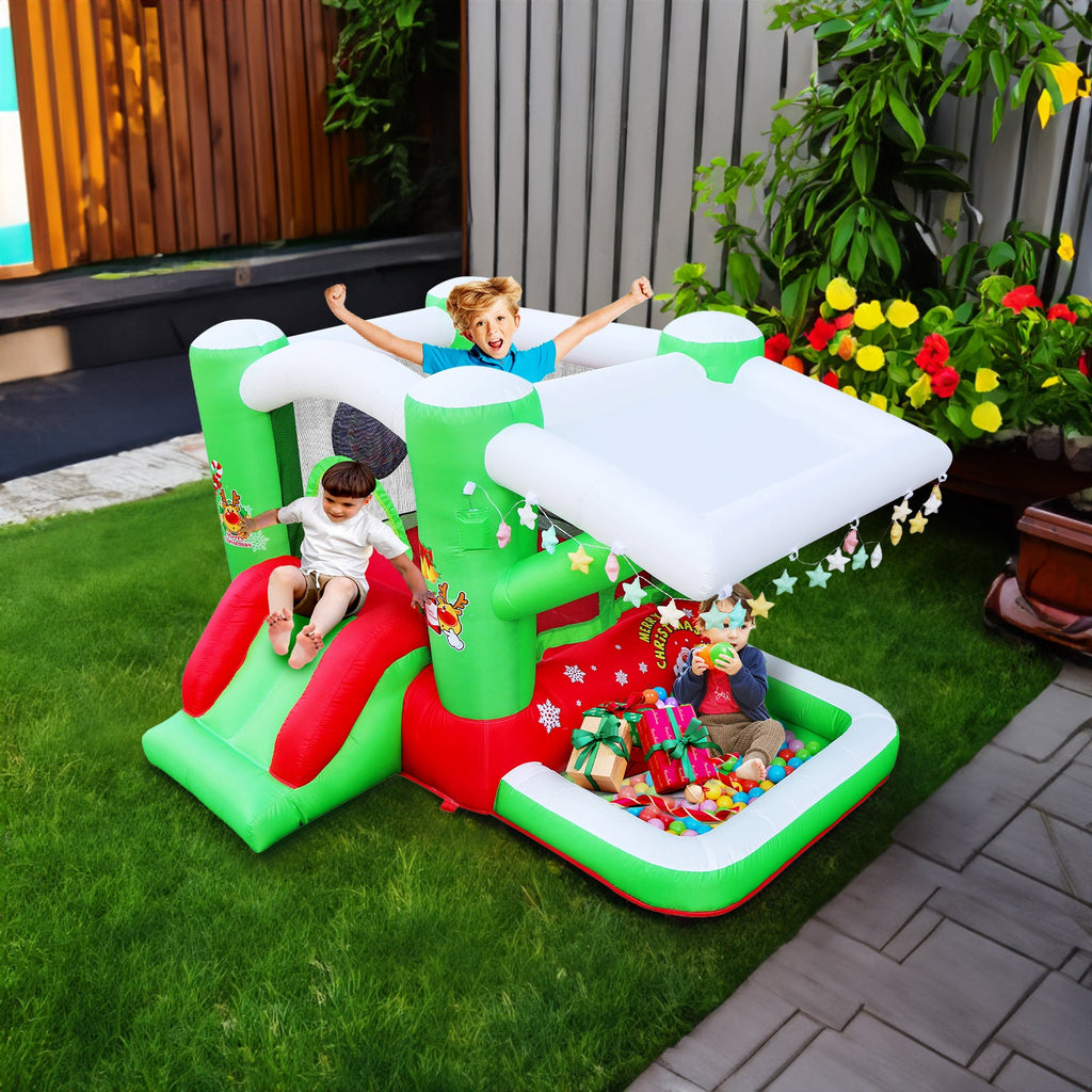 Christmas Jump 'n Slide Inflatable Bouncer for Kids Complete Setup with Blower - 80" x 91" Play Area - 55" Tall