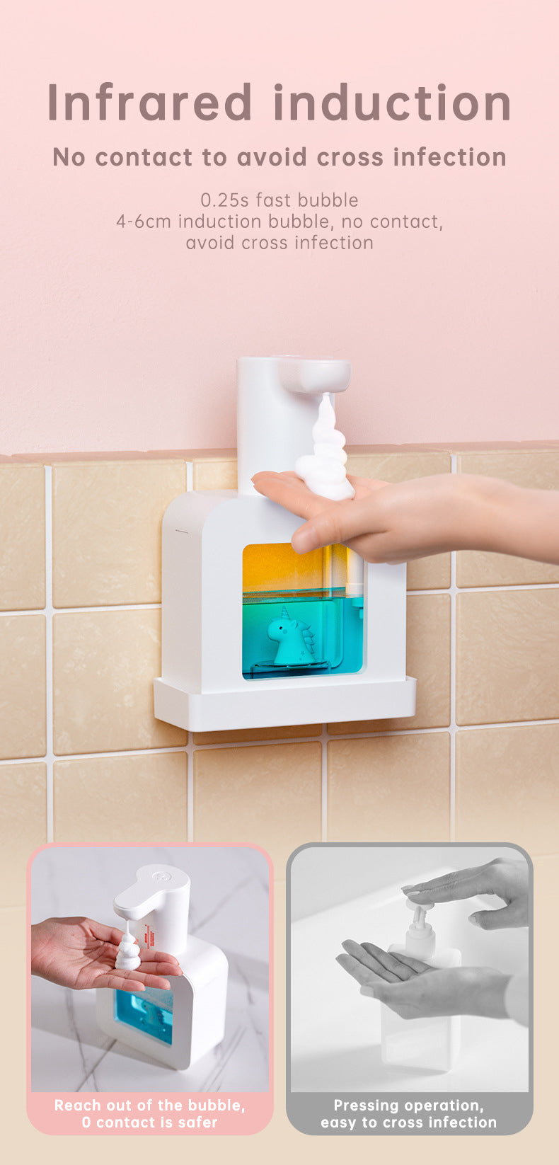 Cute Cat Rechargeable Touchless Automatic Soap Dispenser 400ml Kids foam Soap Dispenser with Night Light
