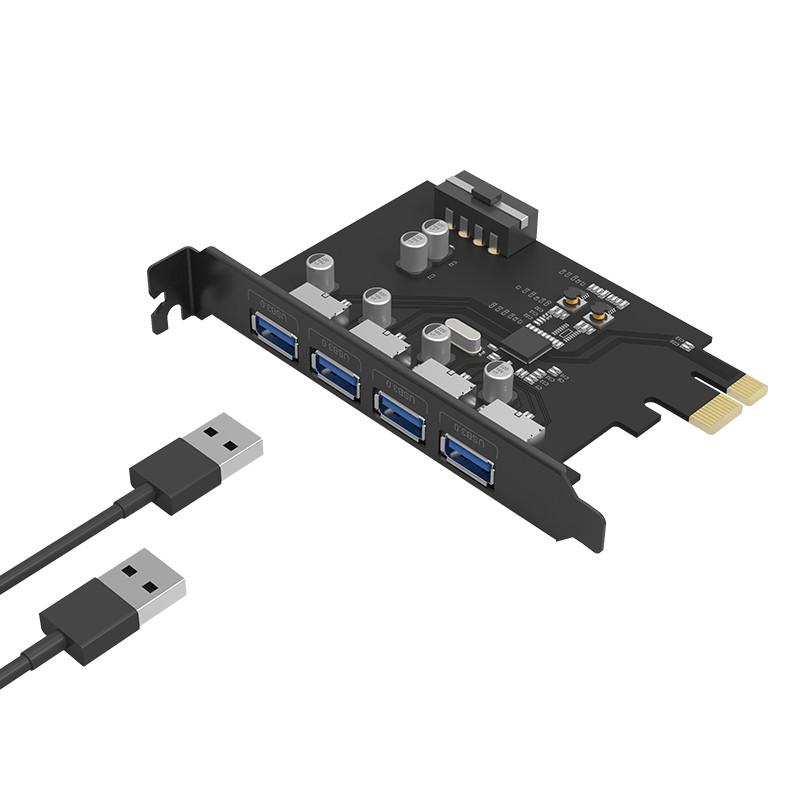 ORICO PCI-E PCI E Express Riser Card USB3.0 HUB 4 USB Ports Gigabit Ethernet Adapter with 15Pin Power Supply PCI-E Extender Card