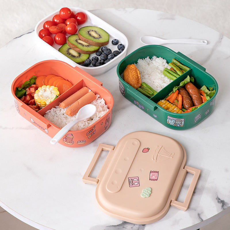 Cartoon cute portable square single layer lunch box with handle lunch box