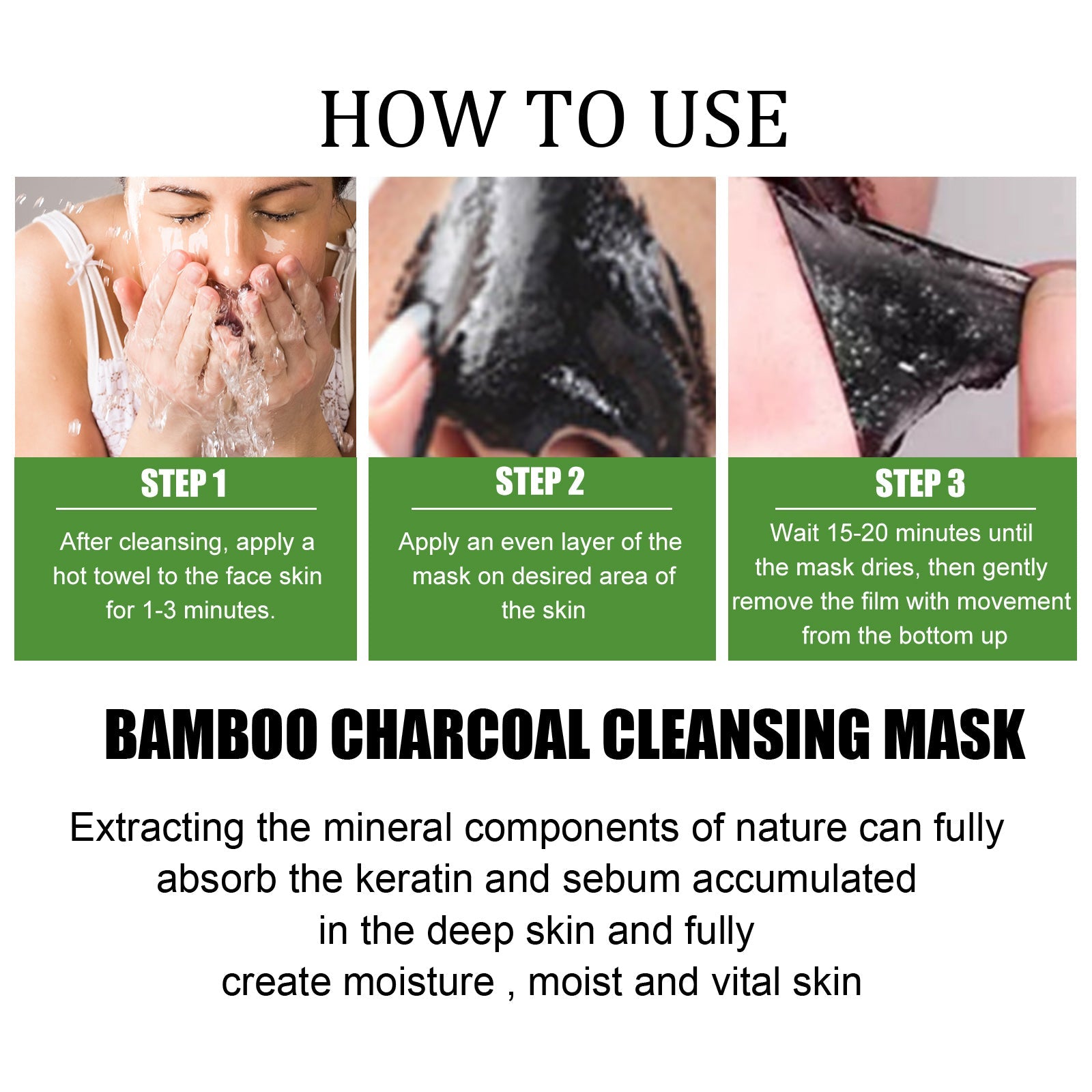 EELHOE Bamboo Charcoal Blackhead Removing Tearing Facial Mask, Moisturizing Removing Blackhead And Acne Shrinking Pore Oil Control Mud Mask