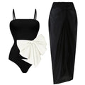 One piece swimsuit bow decoration sweet girl black and white contrasting swimsuit female