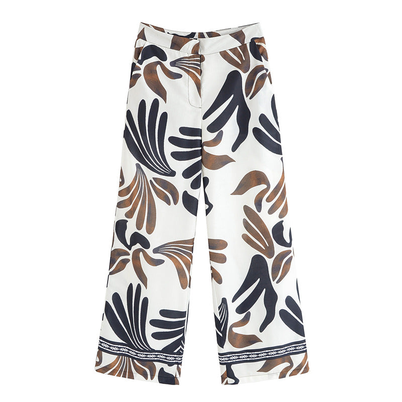 Spring and Summer NewStyle Design Sense Unique All-Match Casual Loose Retro Commuting Printed Wide-Leg Pants