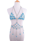 Queen Bling Metal Tassel Details Tank Tops Festival Rave Clothing Summer Sexy Backless Rave Body Chain Beach Tops