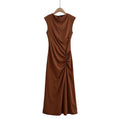 Fashionable and Sexy  Style Women's Two-color Knitted Pleated Long Dress