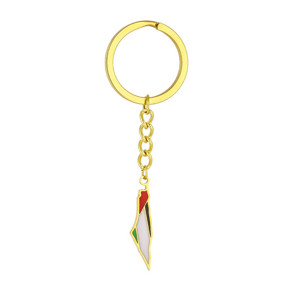 Palestine Map Flag Keychain Accessories Decoration Men's and Women's Ethnic Style Versatile Stainless Steel Accessories