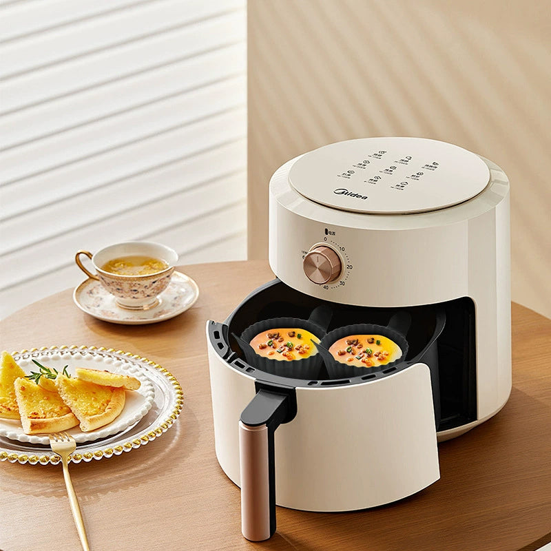 4-6 reusable silicone air fryer liners & baking cups – non-stick kitchen tools for eggs, cakes, meatballs.