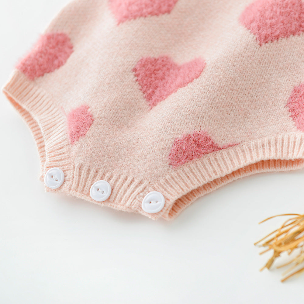 Spring Autumn Infant Baby Girls Knit Long Sleeve Loving Heart Coat Rompers