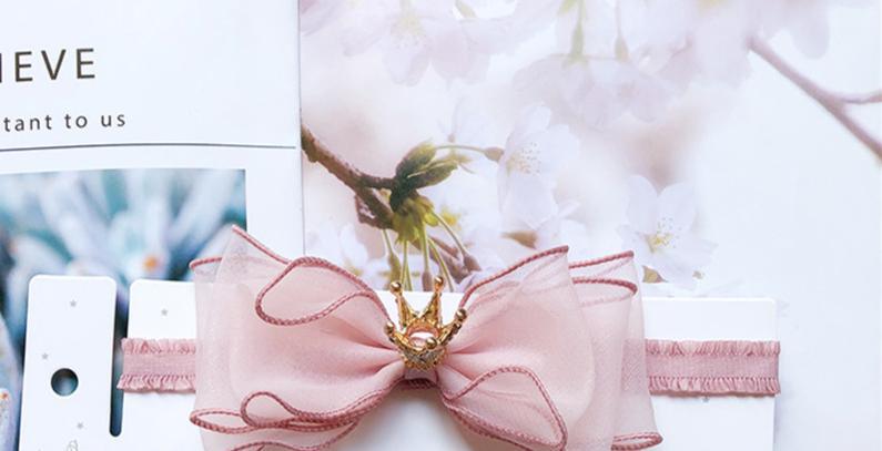 Luxury Modern Pearl Handmade Baby Girls Bowknot Crown Headband Lace Elastic Hair Band Bow For Girls Baby