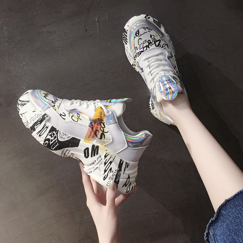 Creative fonts on White Causal tennis shoes for Women