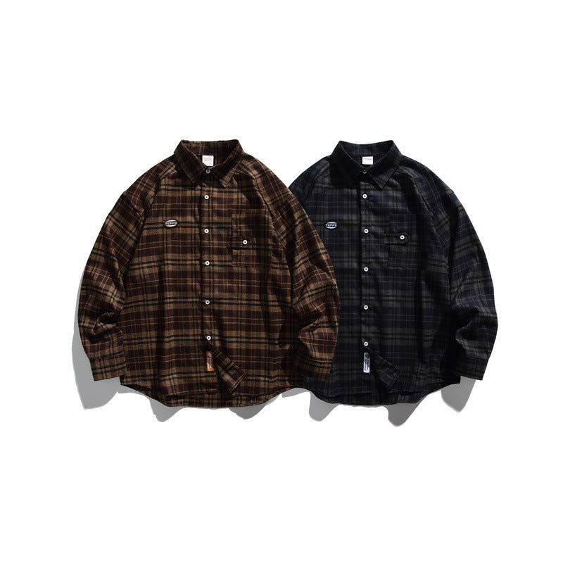 Loose casual checkered long sleeved shirt for men and women