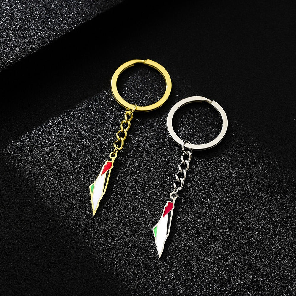 Palestine Map Flag Keychain Accessories Decoration Men's and Women's Ethnic Style Versatile Stainless Steel Accessories