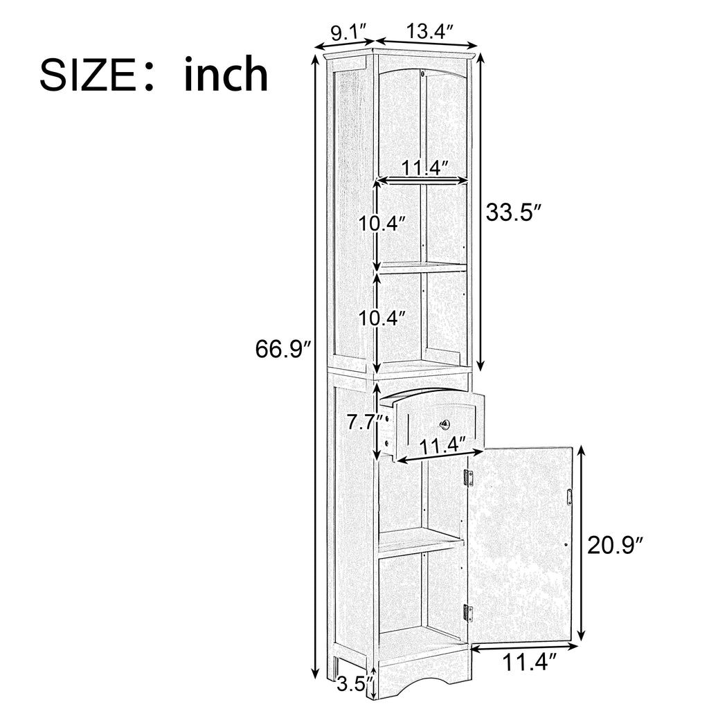 Tall Bathroom Cabinet, Freestanding Storage Cabinet with Drawer, MDF Board, Adjustable Shelf, Black