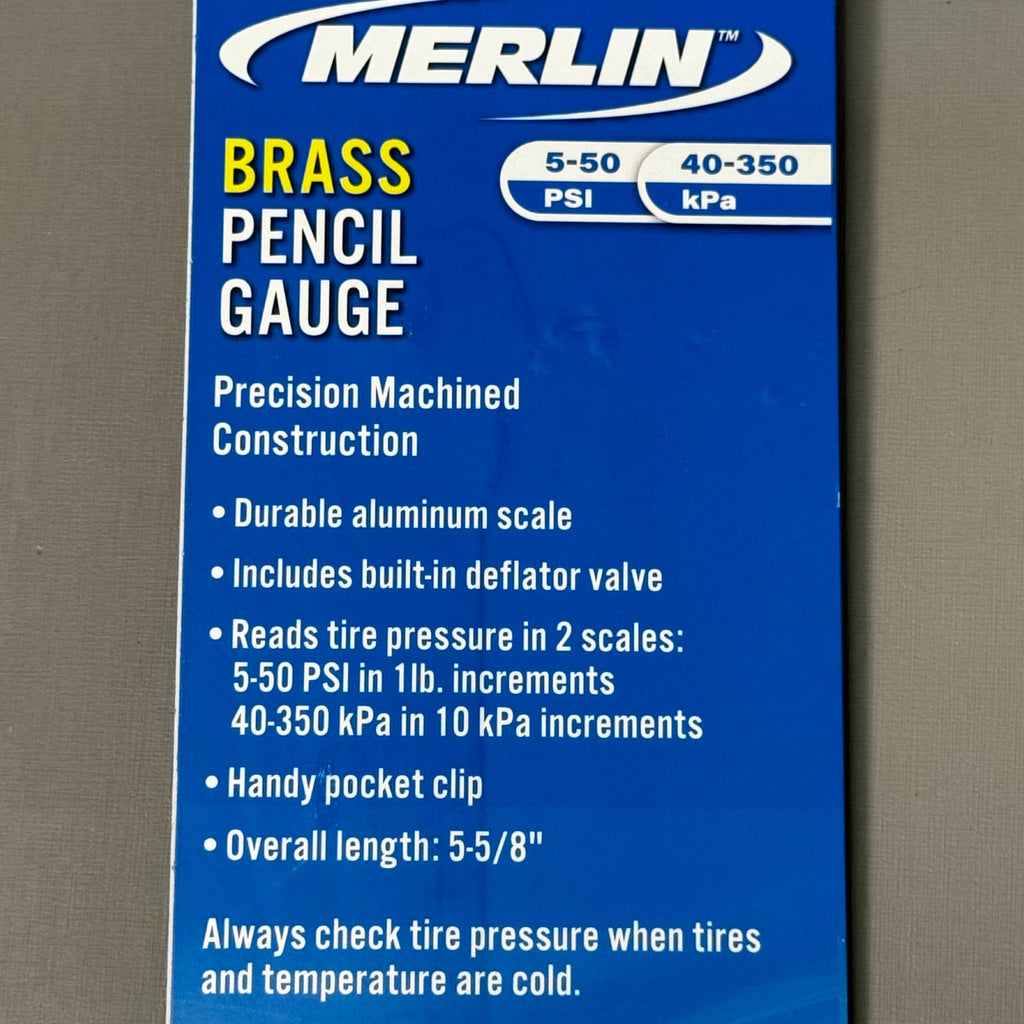 MERLIN (2 PK) Brass Tire Pressure Pencil Gauge 5-50 PSI 6" x 1/2" 57253