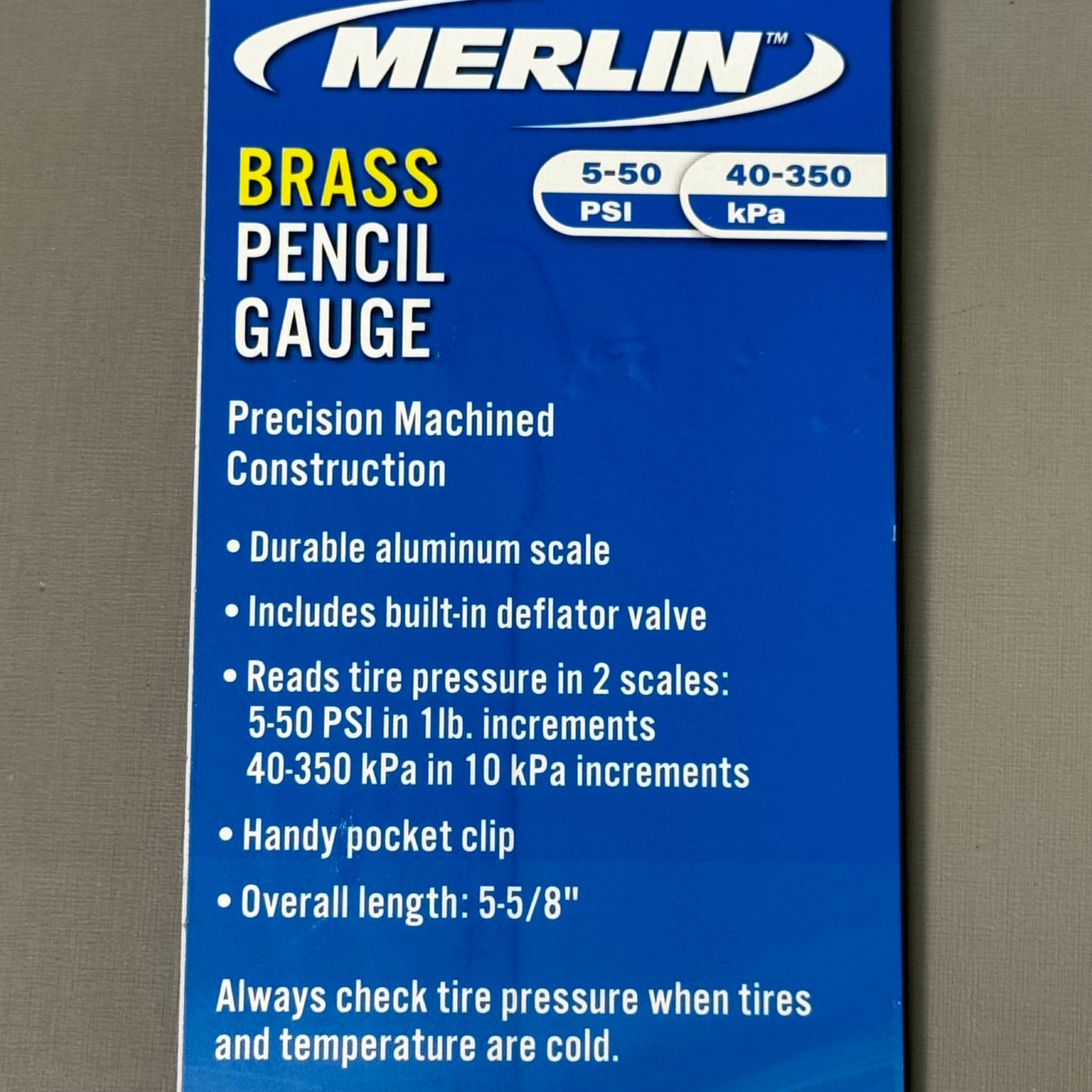 MERLIN (2 PK) Brass Tire Pressure Pencil Gauge 5-50 PSI 6" x 1/2" 57253