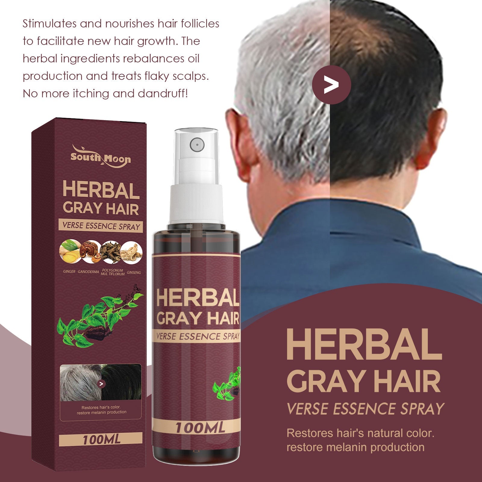 Herbal Black Hair Liquid Polygonum Multiflorum Herb Essence Moisturizing Black Hair Conditioner
