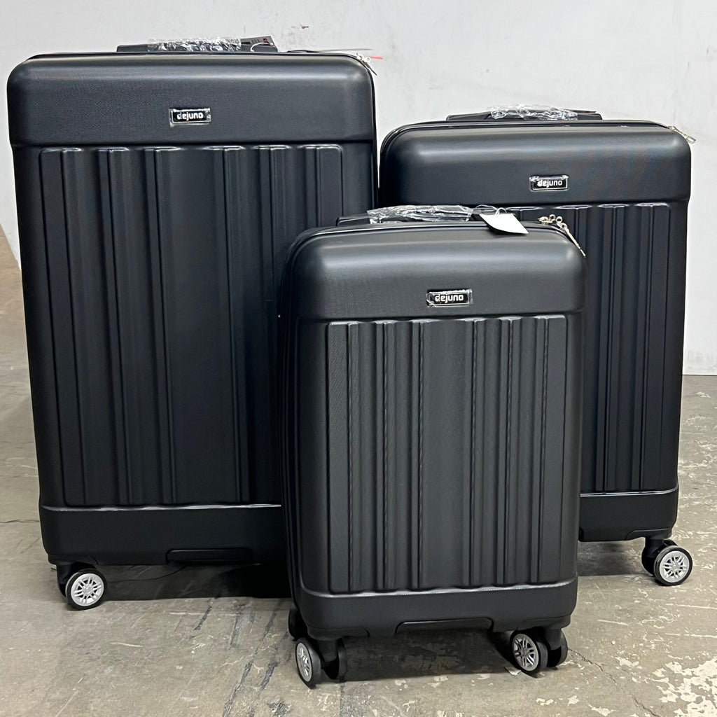 DEJUNO (3 PACK) Light Weight Expandable Spinner Rolling Suitcase Set BLACK 2207DJBF