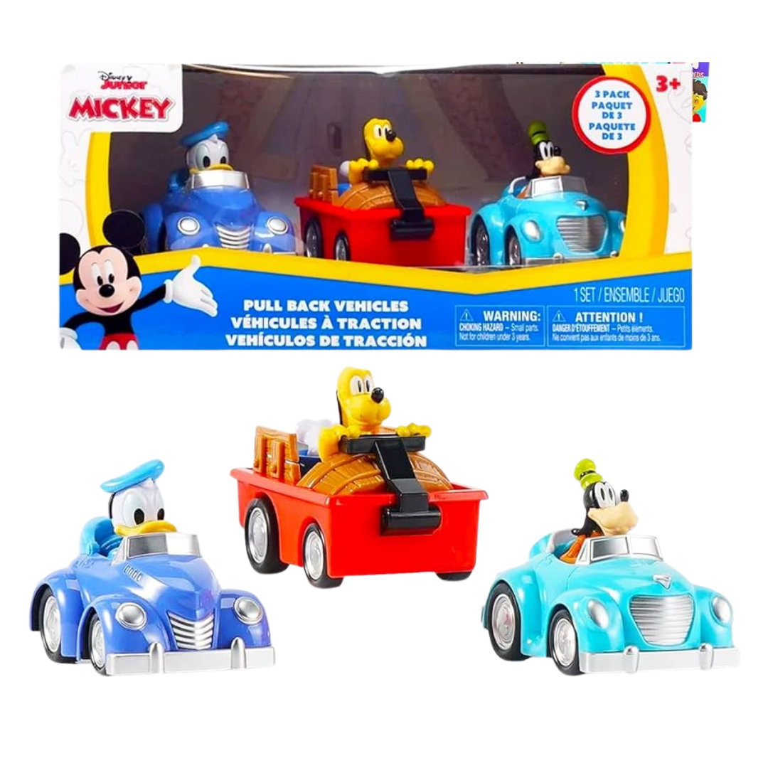Disney Junior Mickey Mouse Pull-Back Vehicles 3-Pack (Donald, Pluto, Goofy)