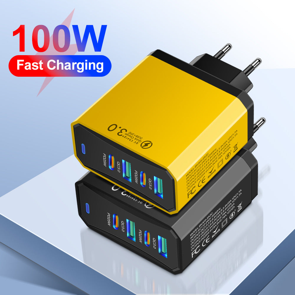 Four in one 2USB+2PD mobile phone charger, tablet plug, European, American and British standard super fast charging